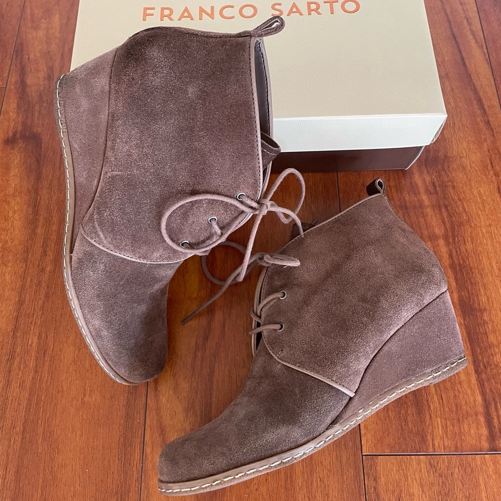 Franco Sarto Annabelle Taupe Suede Lace Up Booties Womens 7
